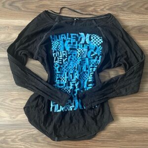 Hurley Black Long-Sleeve Tee with Bright Blue Graphic